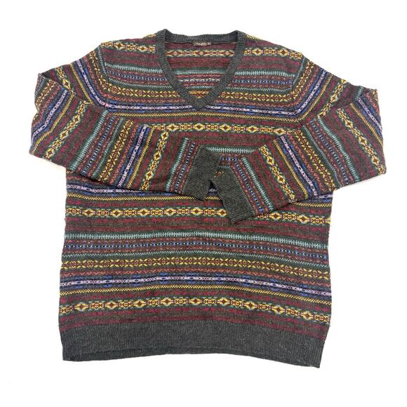 J. McLaughlin Sweater Womens XL Fair Isle Nordic Wool Cashmere VNeck Pullover - Picture 1 of 9